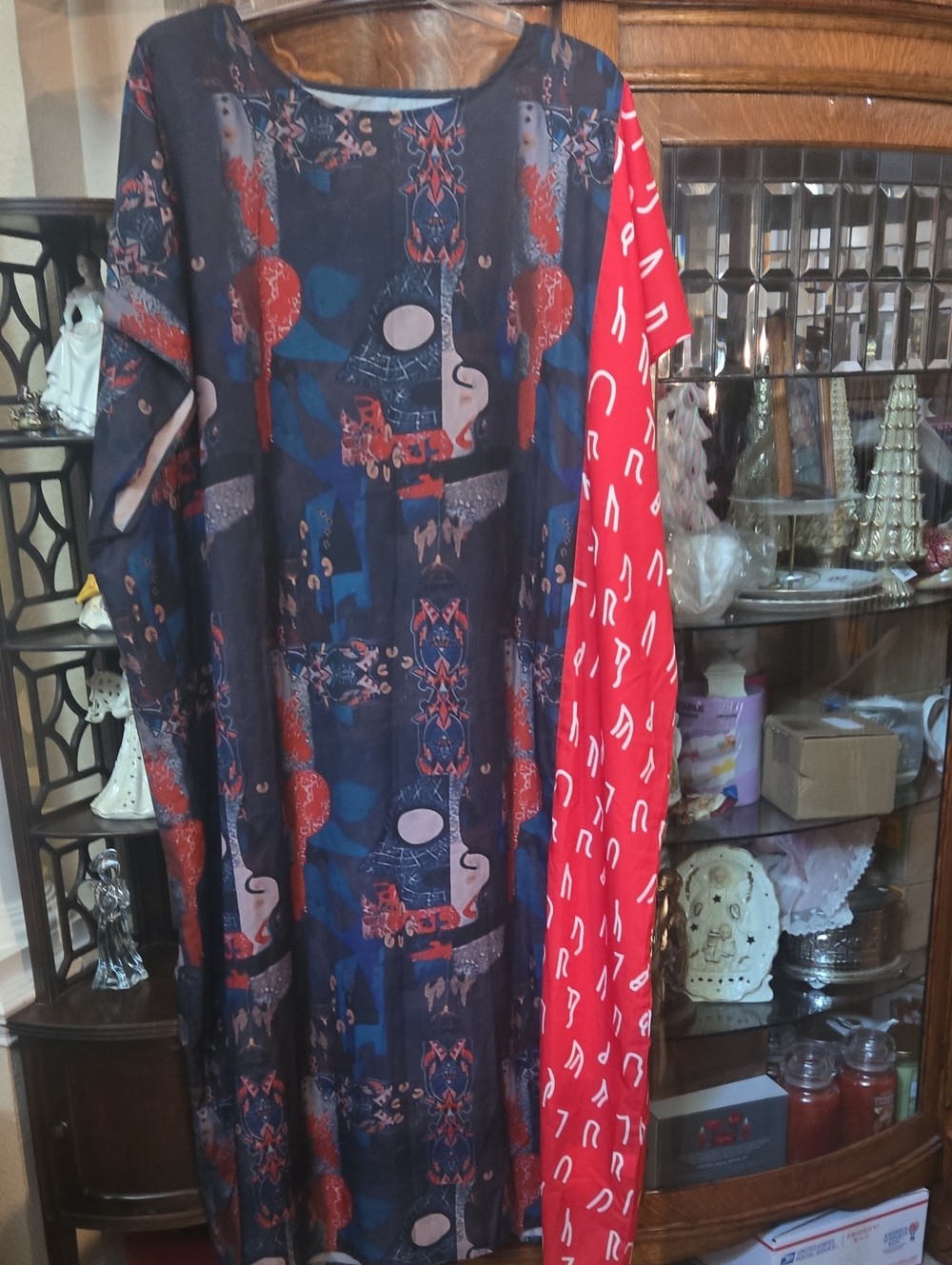 Boho Printed Maxi Kaftan with Red Printed Sleeve